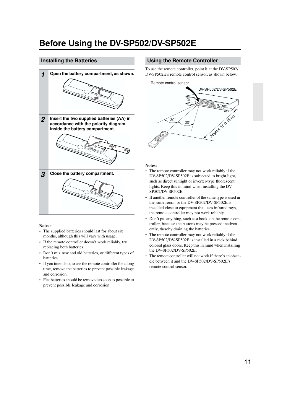 Preparing the remote | Onkyo DV-SP502E User Manual | Page 11 / 73