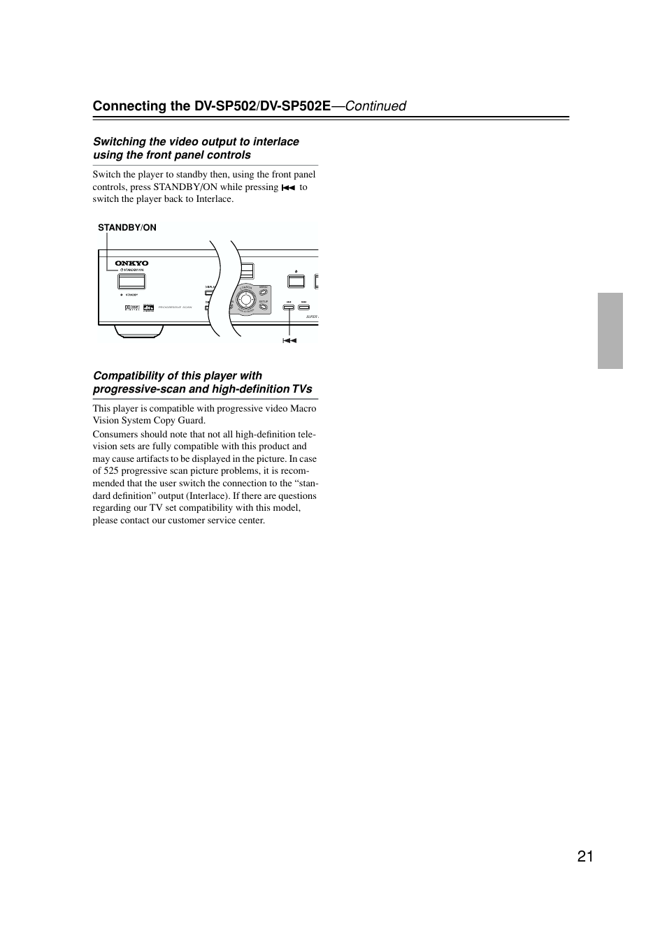 Interlace / progressive | Onkyo DV-SP502E User Manual | Page 21 / 73