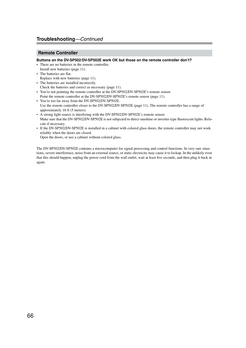 Troubleshooting —continued | Onkyo DV-SP502E User Manual | Page 66 / 73