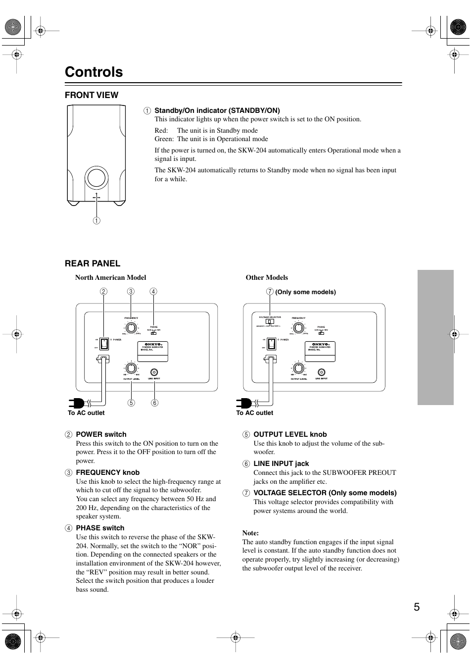 Controls | Onkyo SKW-204 User Manual | Page 5 / 8