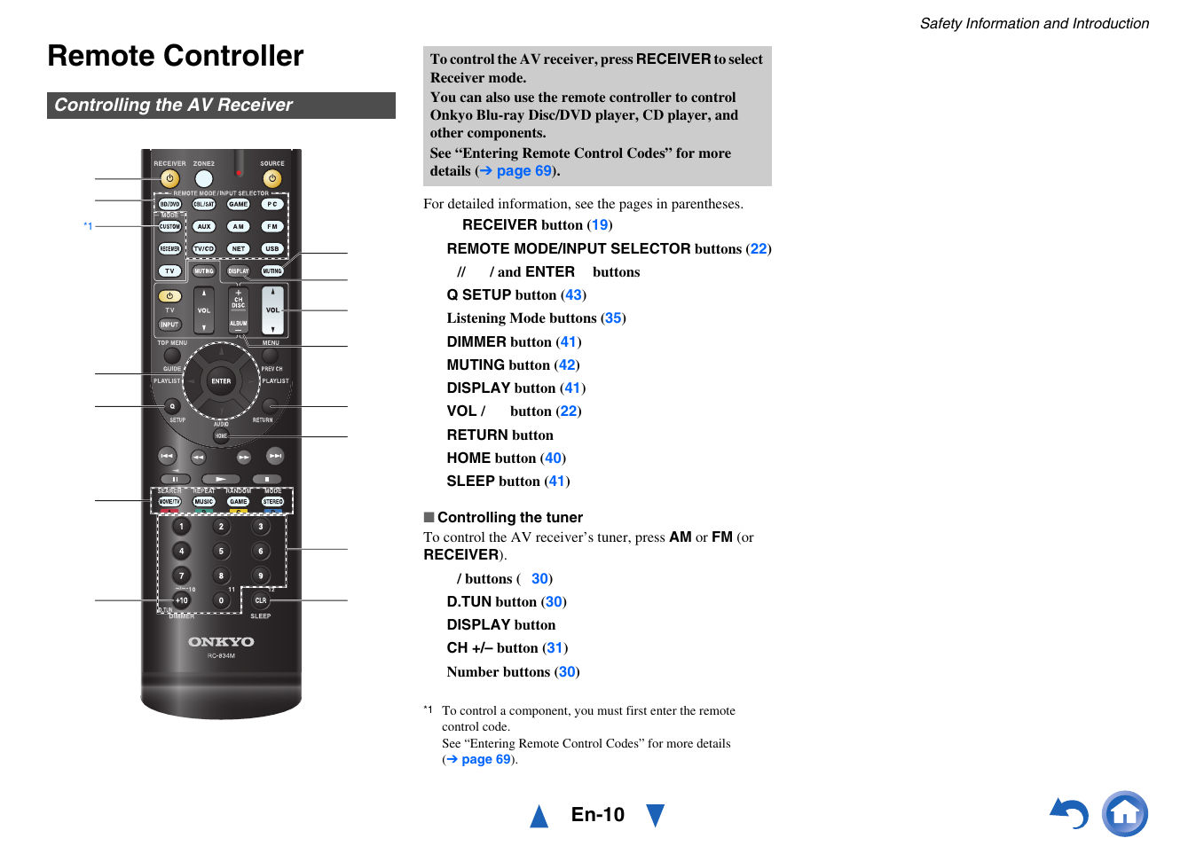 Remote controller, Controlling the av receiver, En-10 | Onkyo AV Receiver HT-R791 User Manual | Page 10 / 148