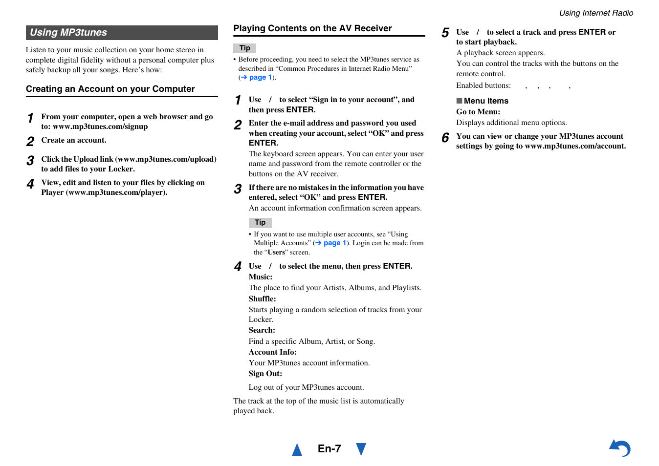 Using mp3tunes | Onkyo AV Receiver HT-R791 User Manual | Page 111 / 148
