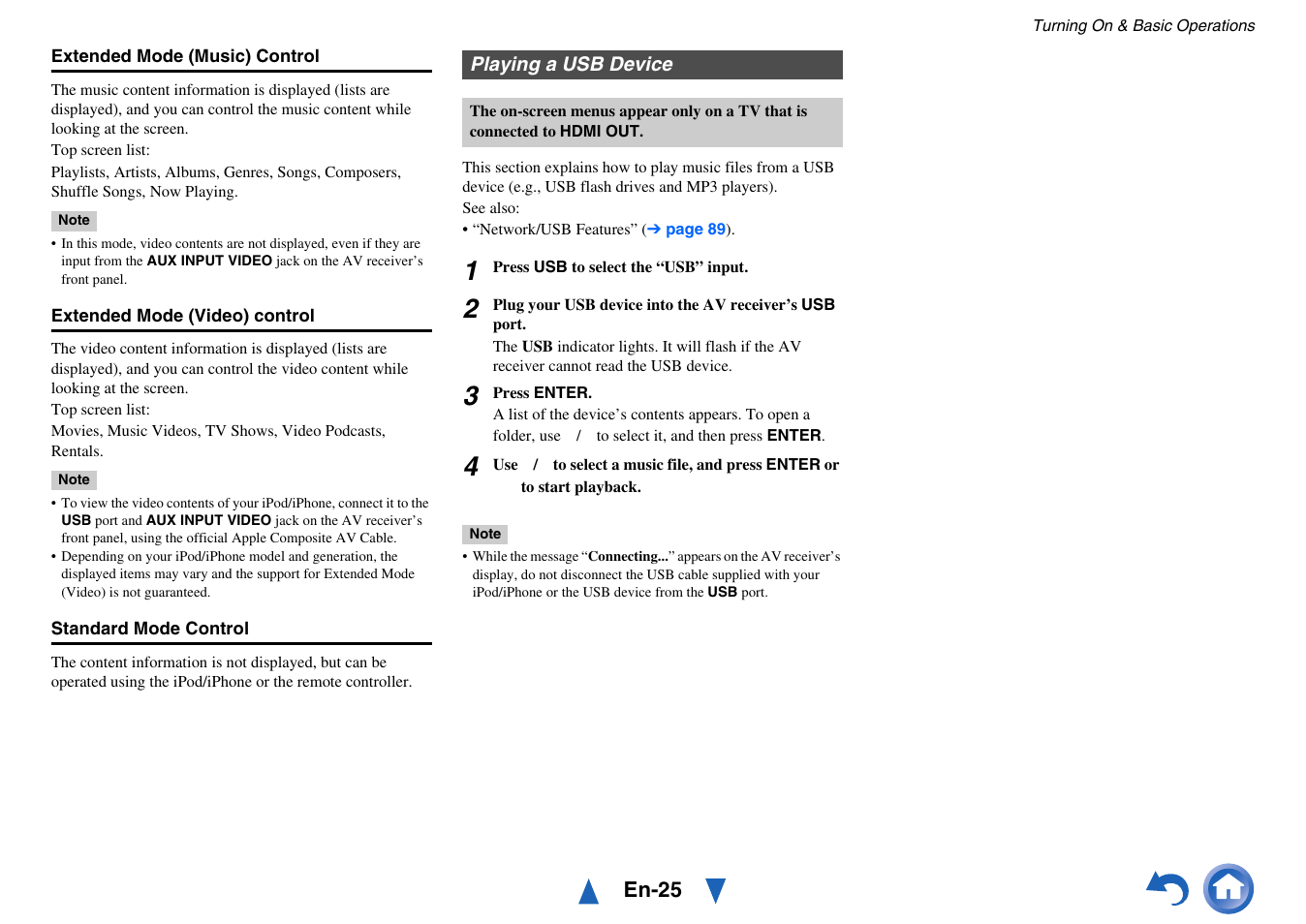 Playing a usb device | Onkyo AV Receiver HT-R791 User Manual | Page 25 / 148
