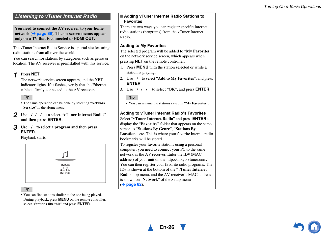 Listening to vtuner internet radio, Cator, En-26 | Onkyo AV Receiver HT-R791 User Manual | Page 26 / 148