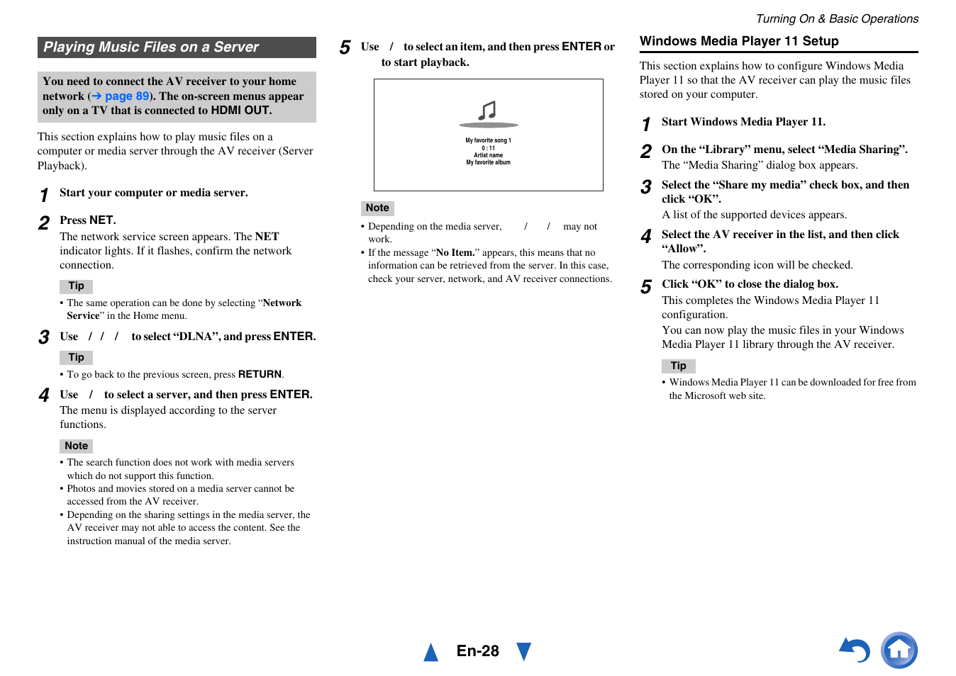 Playing music files on a server | Onkyo AV Receiver HT-R791 User Manual | Page 28 / 148