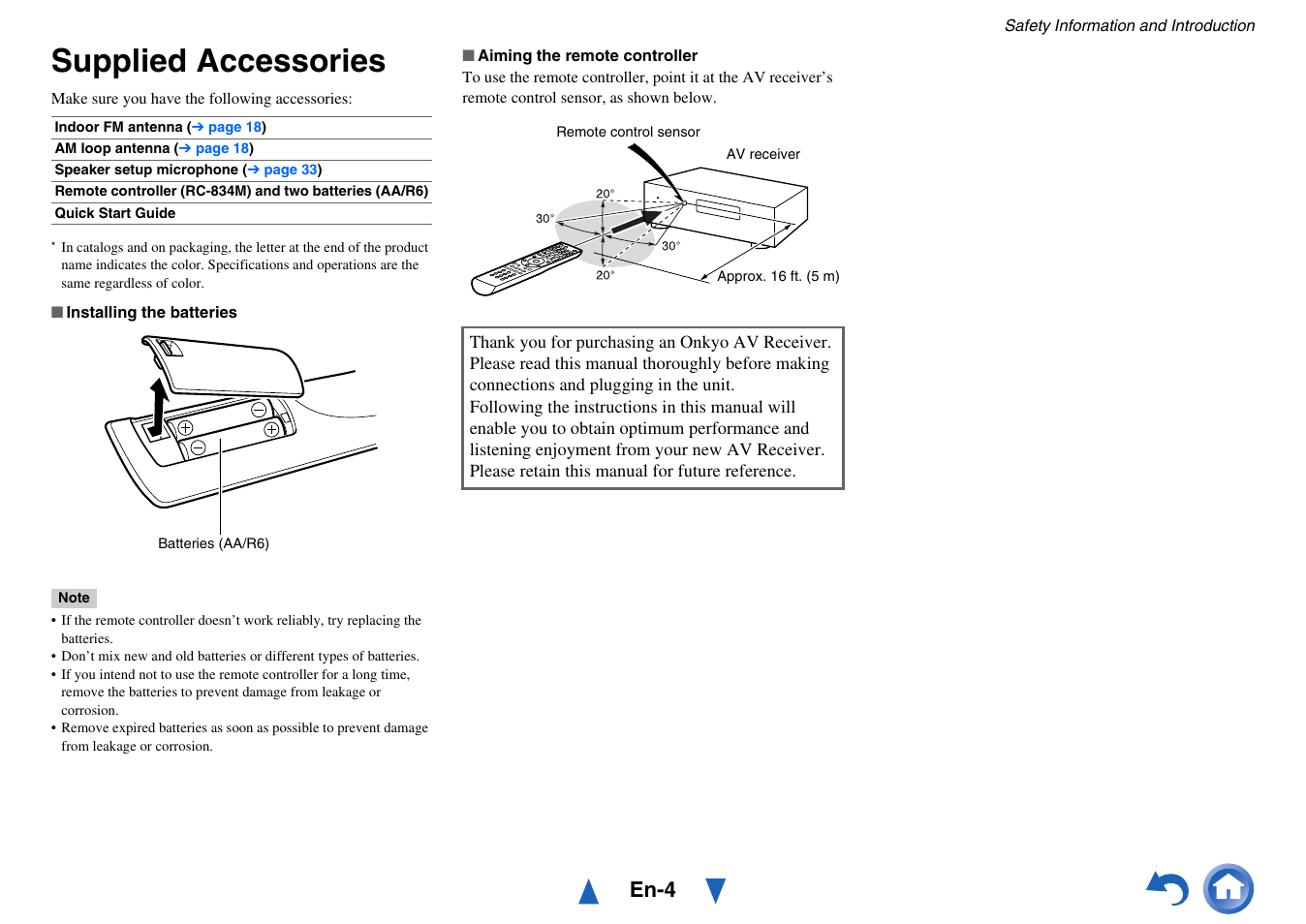 Supplied accessories, En-4 | Onkyo AV Receiver HT-R791 User Manual | Page 4 / 148
