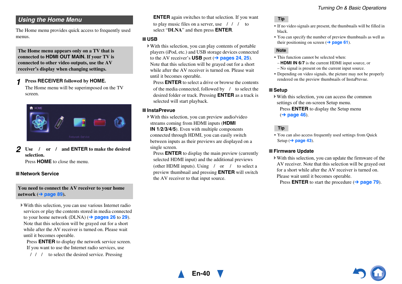 Using the home menu, En-40 | Onkyo AV Receiver HT-R791 User Manual | Page 40 / 148