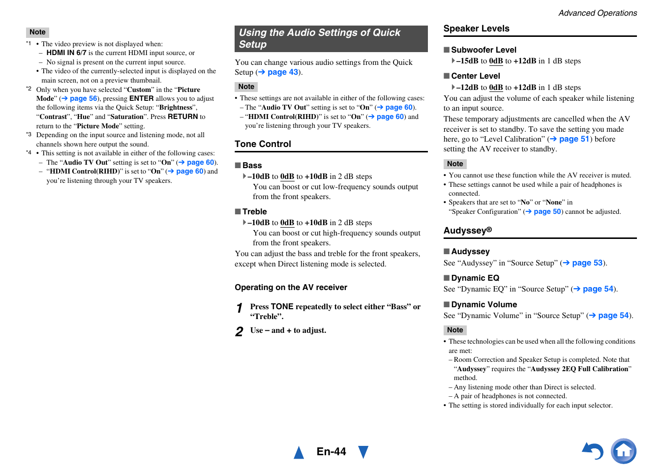 Using the audio settings of quick setup, Displayed, E mode | Listening mode, En-44 | Onkyo AV Receiver HT-R791 User Manual | Page 44 / 148