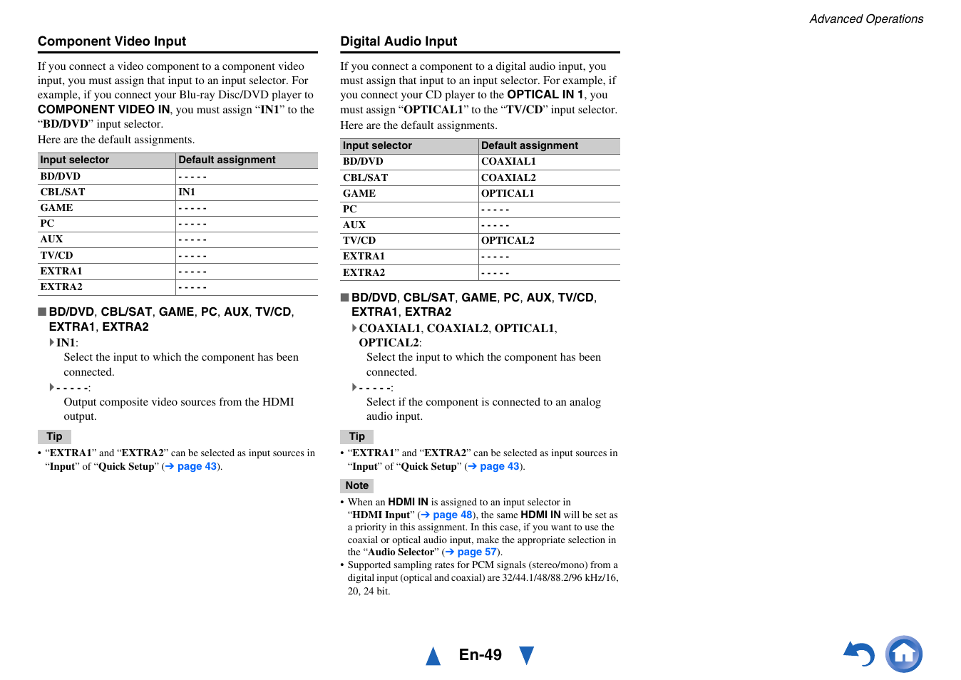 Component video input, En-49 | Onkyo AV Receiver HT-R791 User Manual | Page 49 / 148