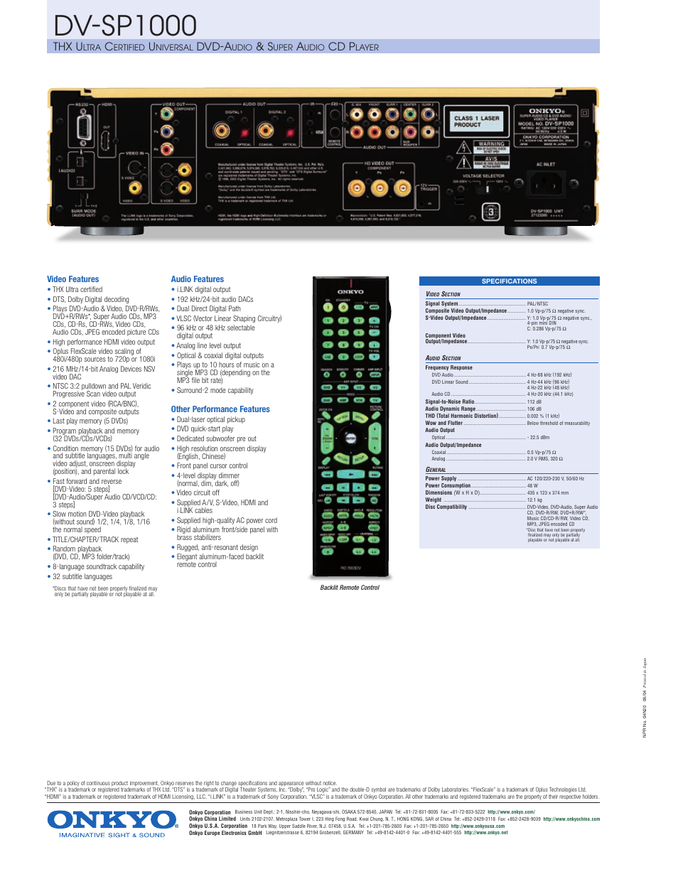 Dv-sp1000, Thx u, Dvd-a | Cd p | Onkyo DV-SP1000 User Manual | Page 2 / 2