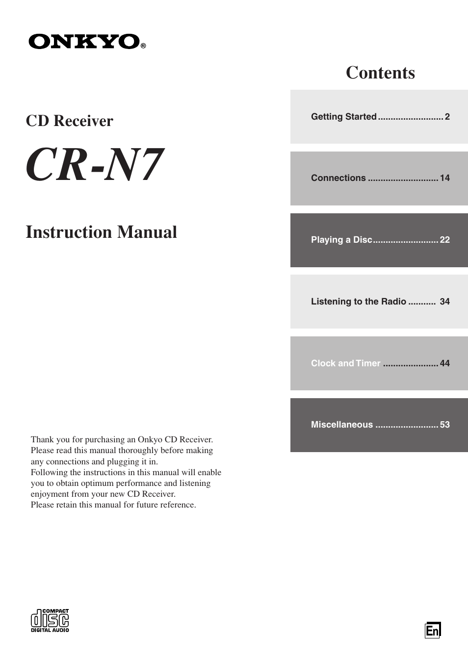 Onkyo CR-N7 User Manual | 56 pages