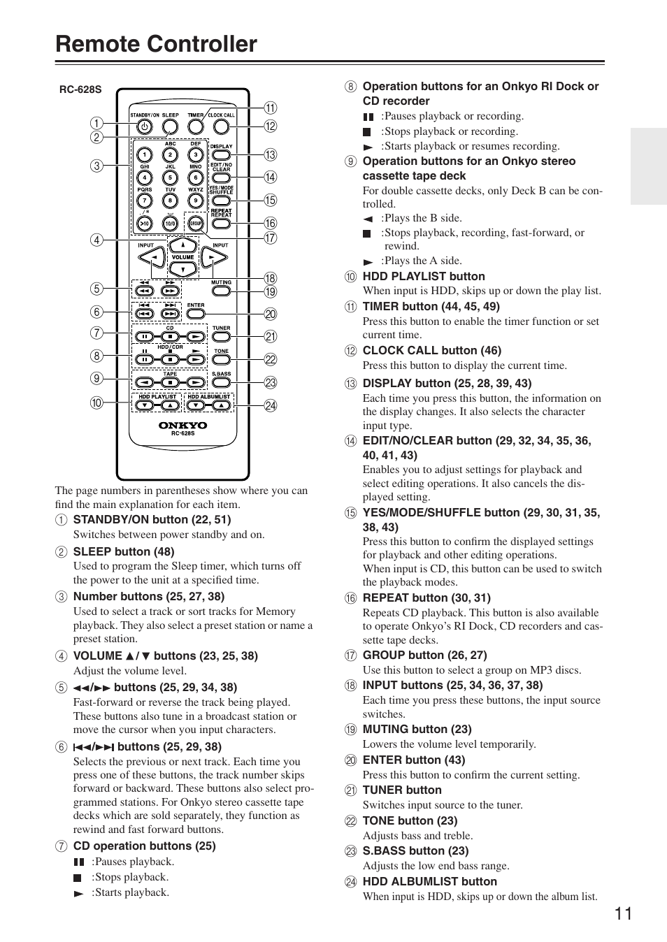 Remote controller | Onkyo CR-N7 User Manual | Page 11 / 56