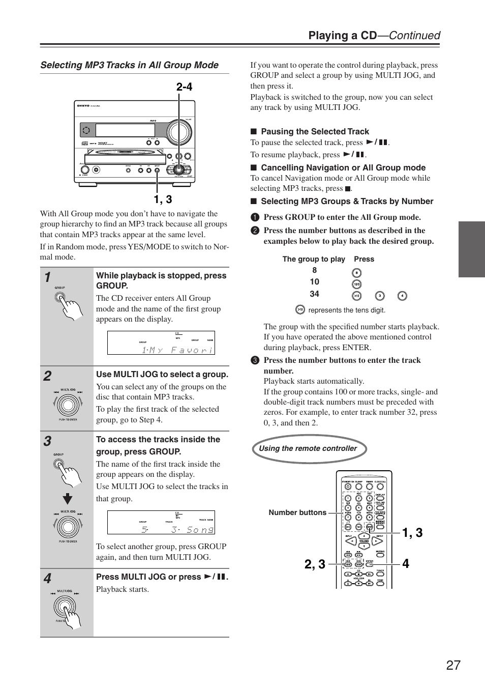 Playing a cd —continued | Onkyo CR-N7 User Manual | Page 27 / 56