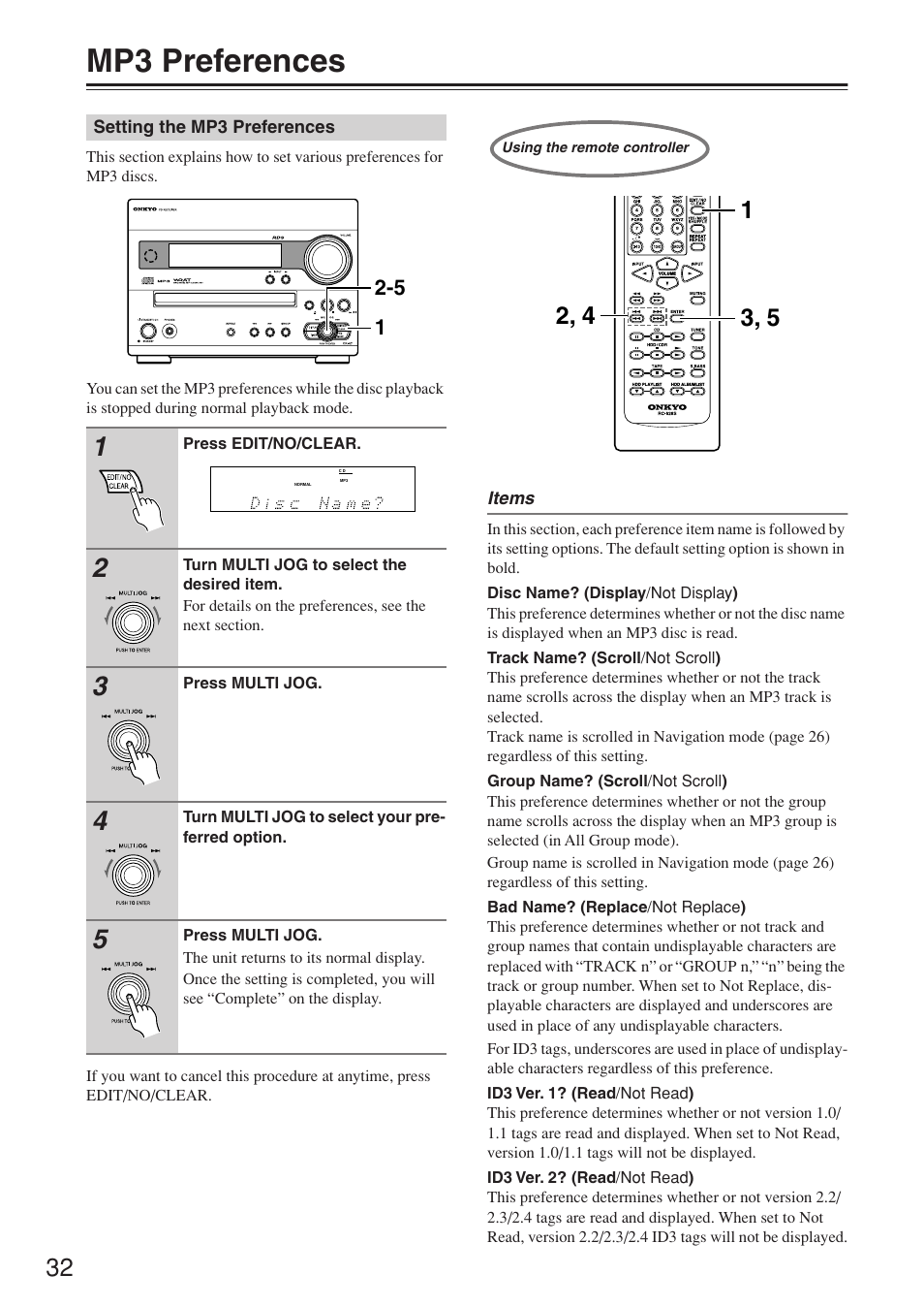 Mp3 preferences | Onkyo CR-N7 User Manual | Page 32 / 56