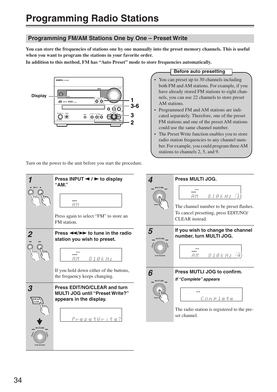 Programming radio stations | Onkyo CR-N7 User Manual | Page 34 / 56