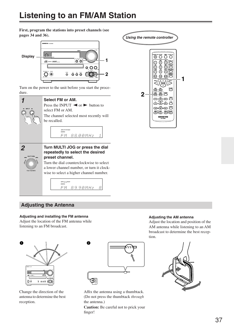 Listening to an fm/am station, Adjusting the antenna | Onkyo CR-N7 User Manual | Page 37 / 56