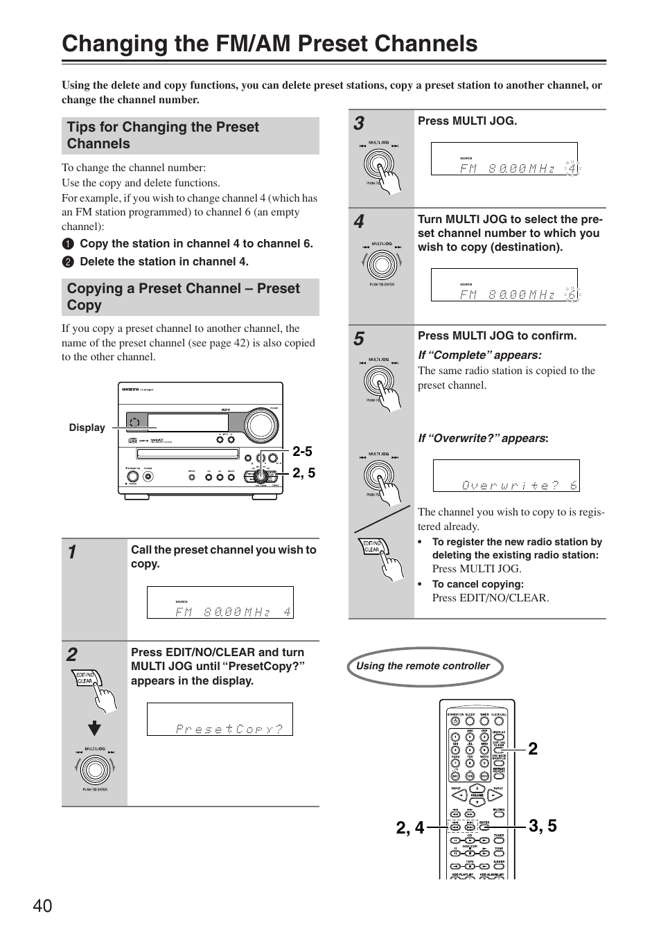 Changing the fm/am preset channels | Onkyo CR-N7 User Manual | Page 40 / 56