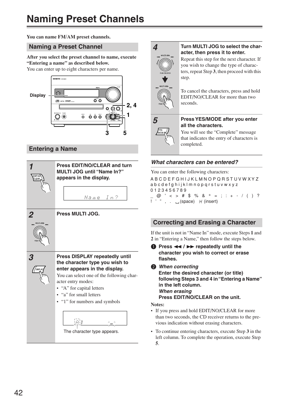 Naming preset channels | Onkyo CR-N7 User Manual | Page 42 / 56