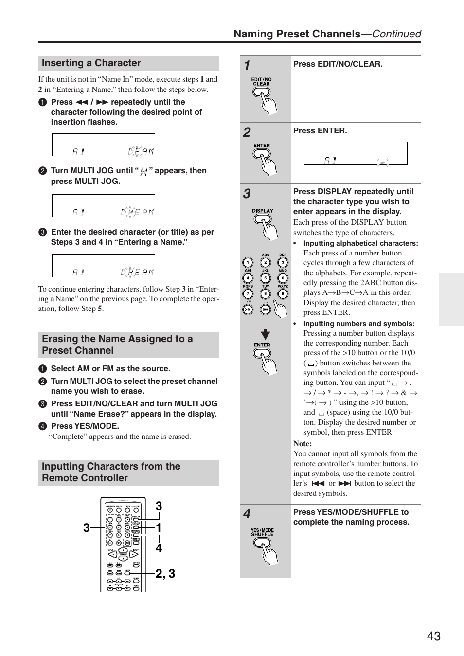 Naming preset channels —continued | Onkyo CR-N7 User Manual | Page 43 / 56