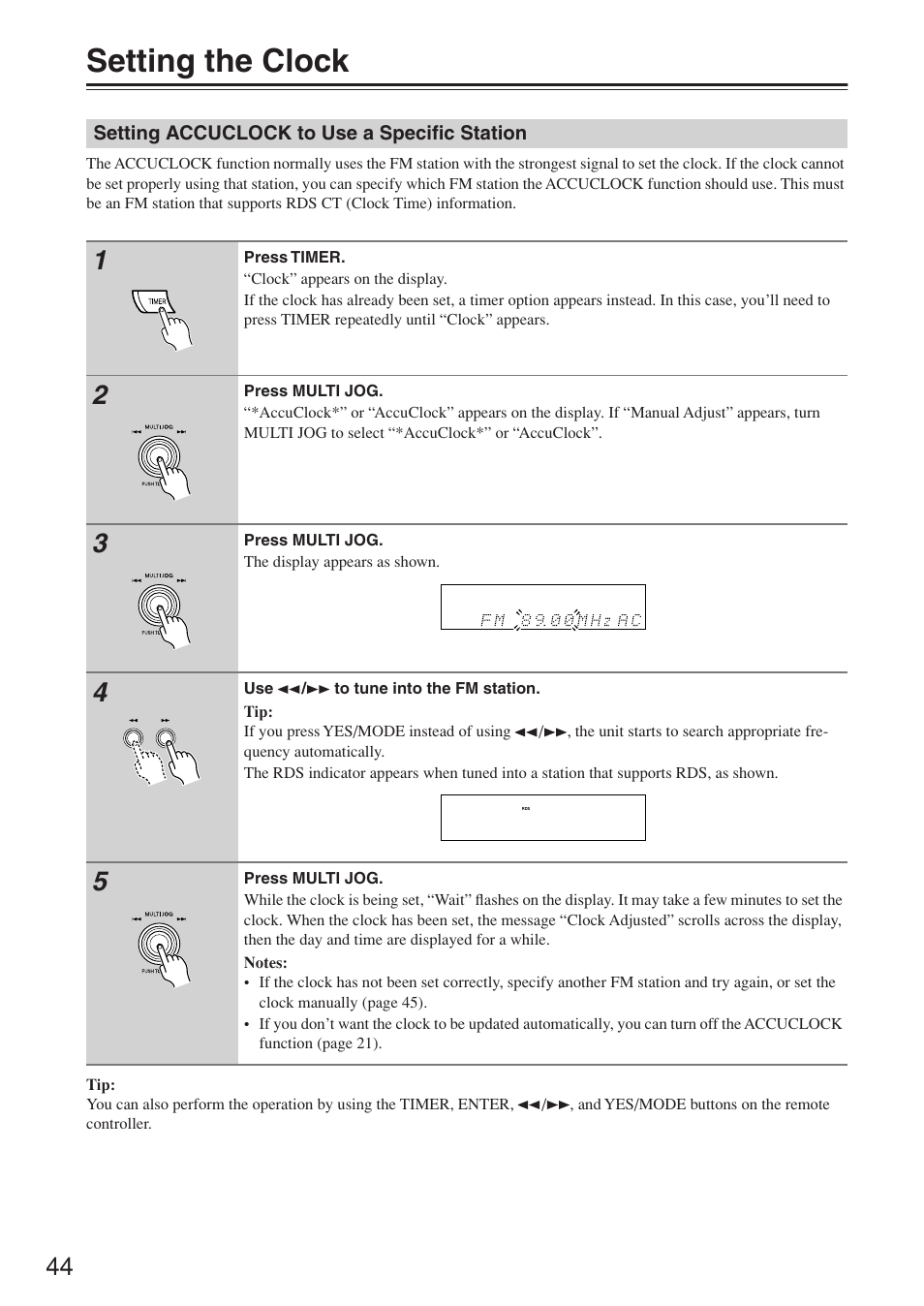 Setting the clock | Onkyo CR-N7 User Manual | Page 44 / 56