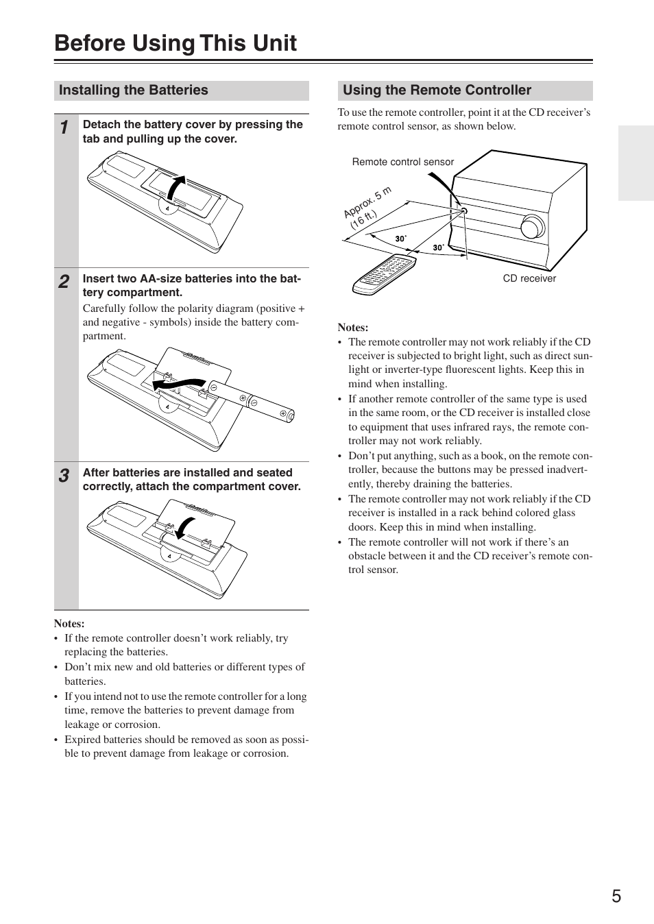 Before using this unit | Onkyo CR-N7 User Manual | Page 5 / 56