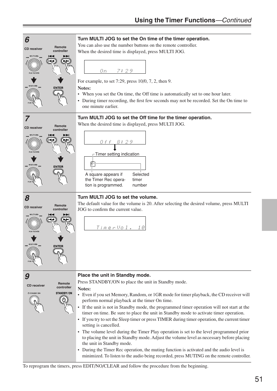 Using the timer functions —continued | Onkyo CR-N7 User Manual | Page 51 / 56