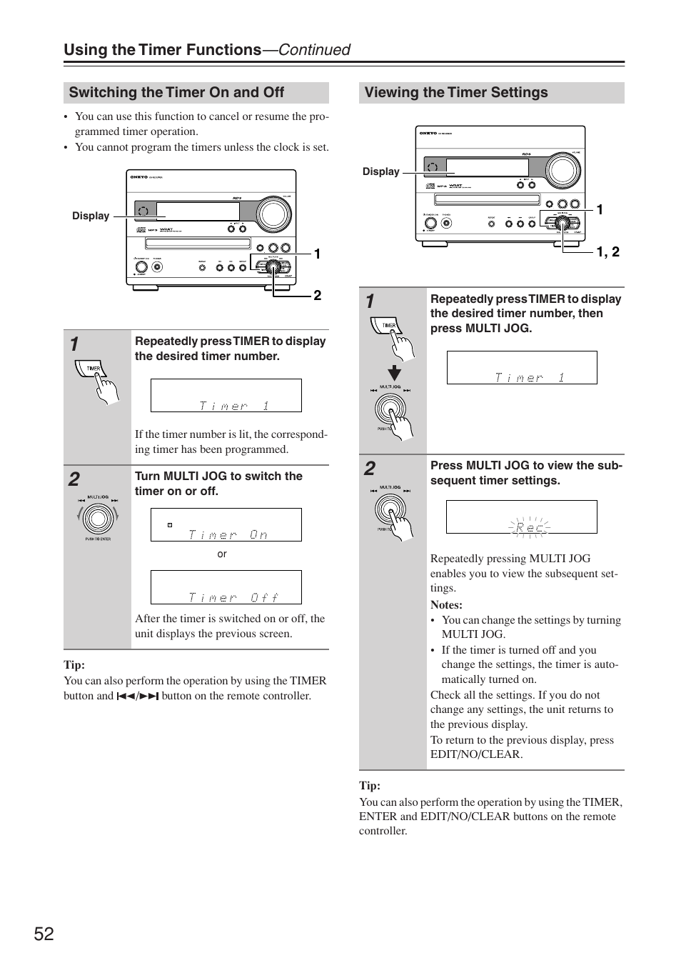 Using the timer functions —continued | Onkyo CR-N7 User Manual | Page 52 / 56