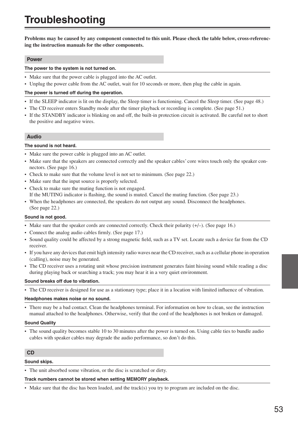 Troubleshooting | Onkyo CR-N7 User Manual | Page 53 / 56