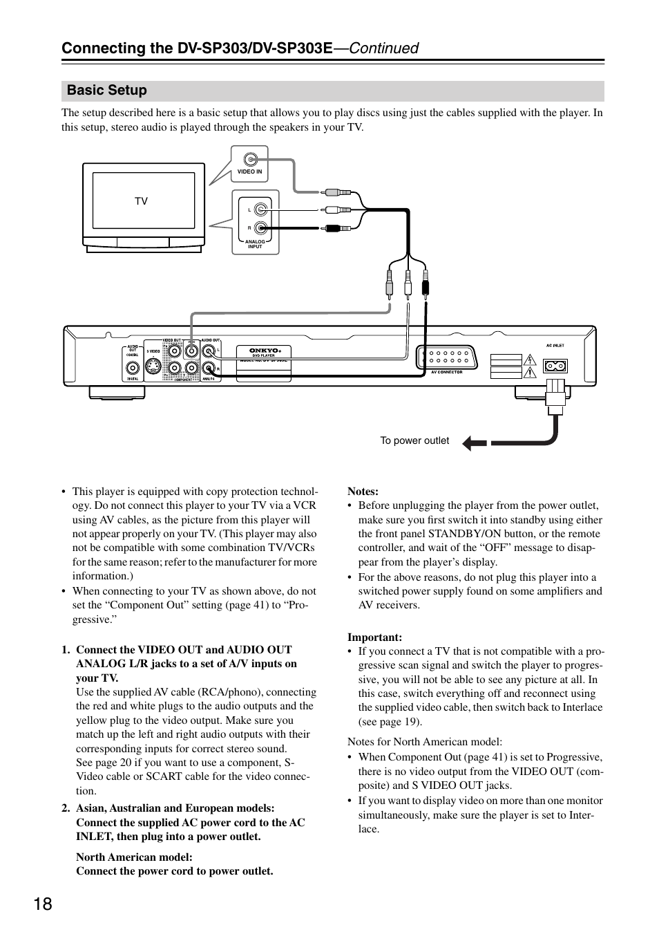 Basic setup, Video out [18, Udio out [18 | Onkyo DV-SP303E User Manual | Page 18 / 56