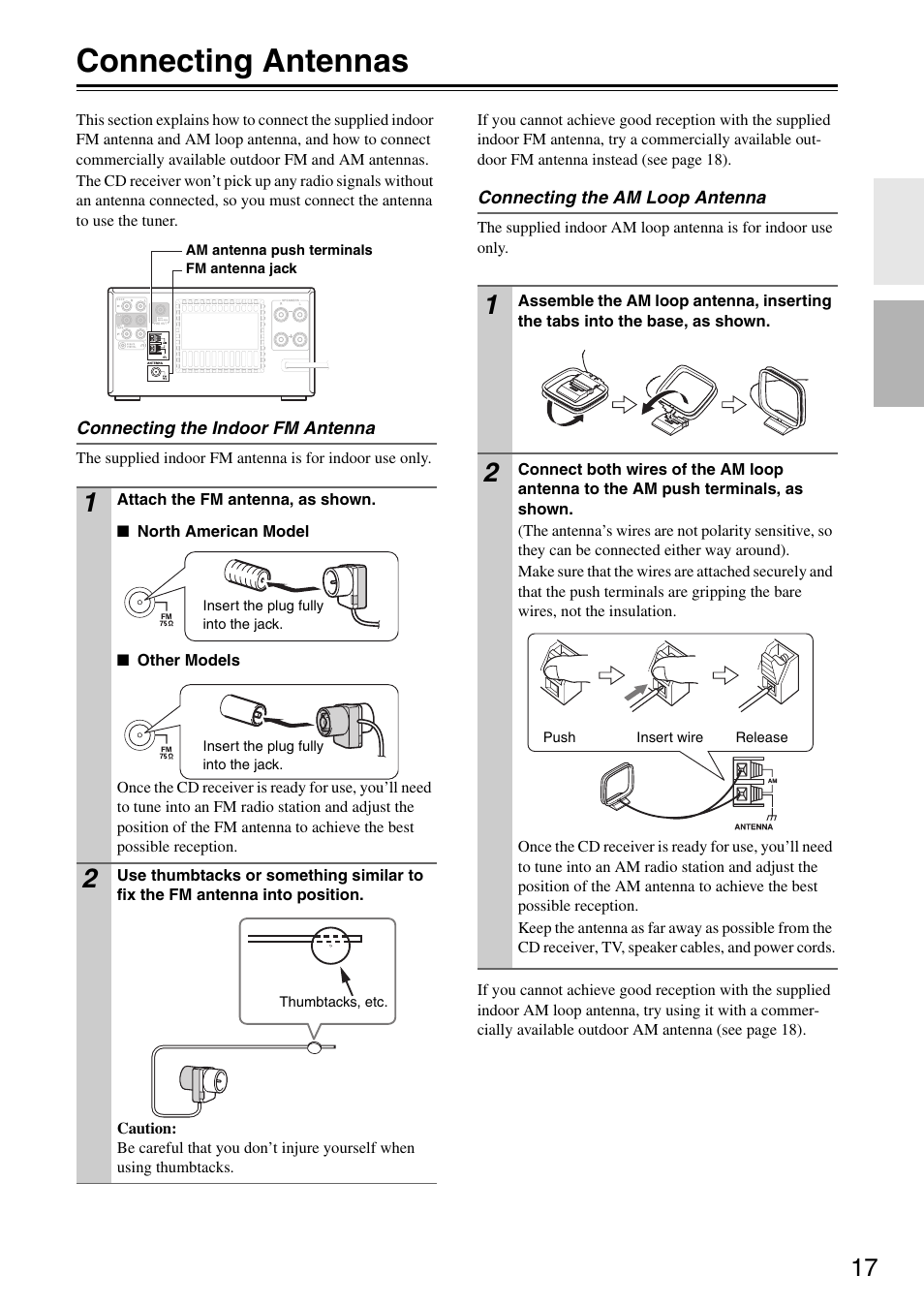 Connecting antennas, Na (17, 18, Tenna (17 | Onkyo CR-325 User Manual | Page 17 / 60