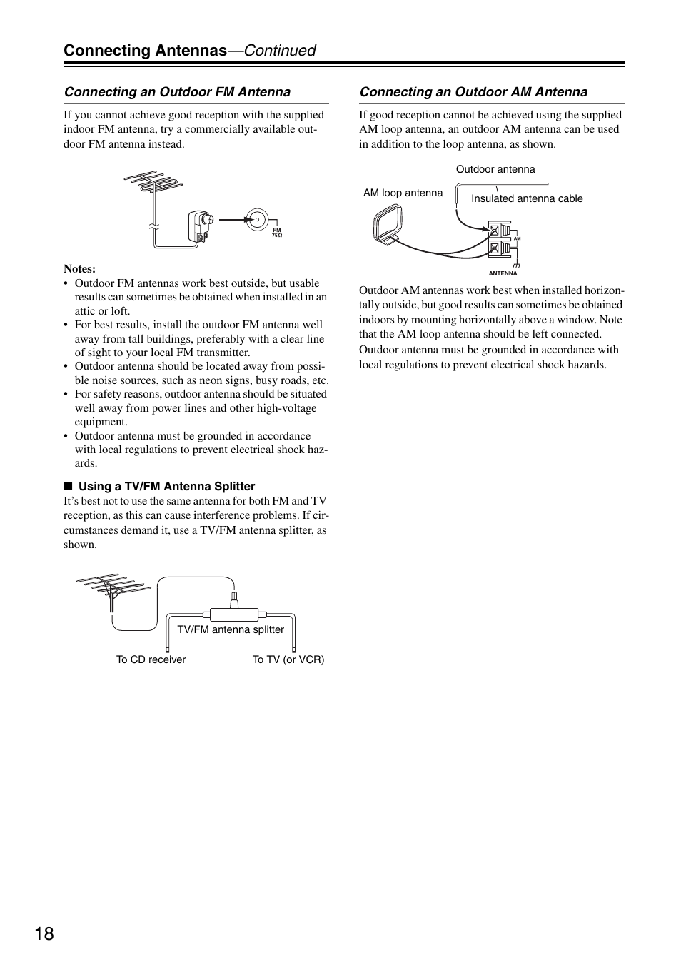 Connecting antennas —continued | Onkyo CR-325 User Manual | Page 18 / 60