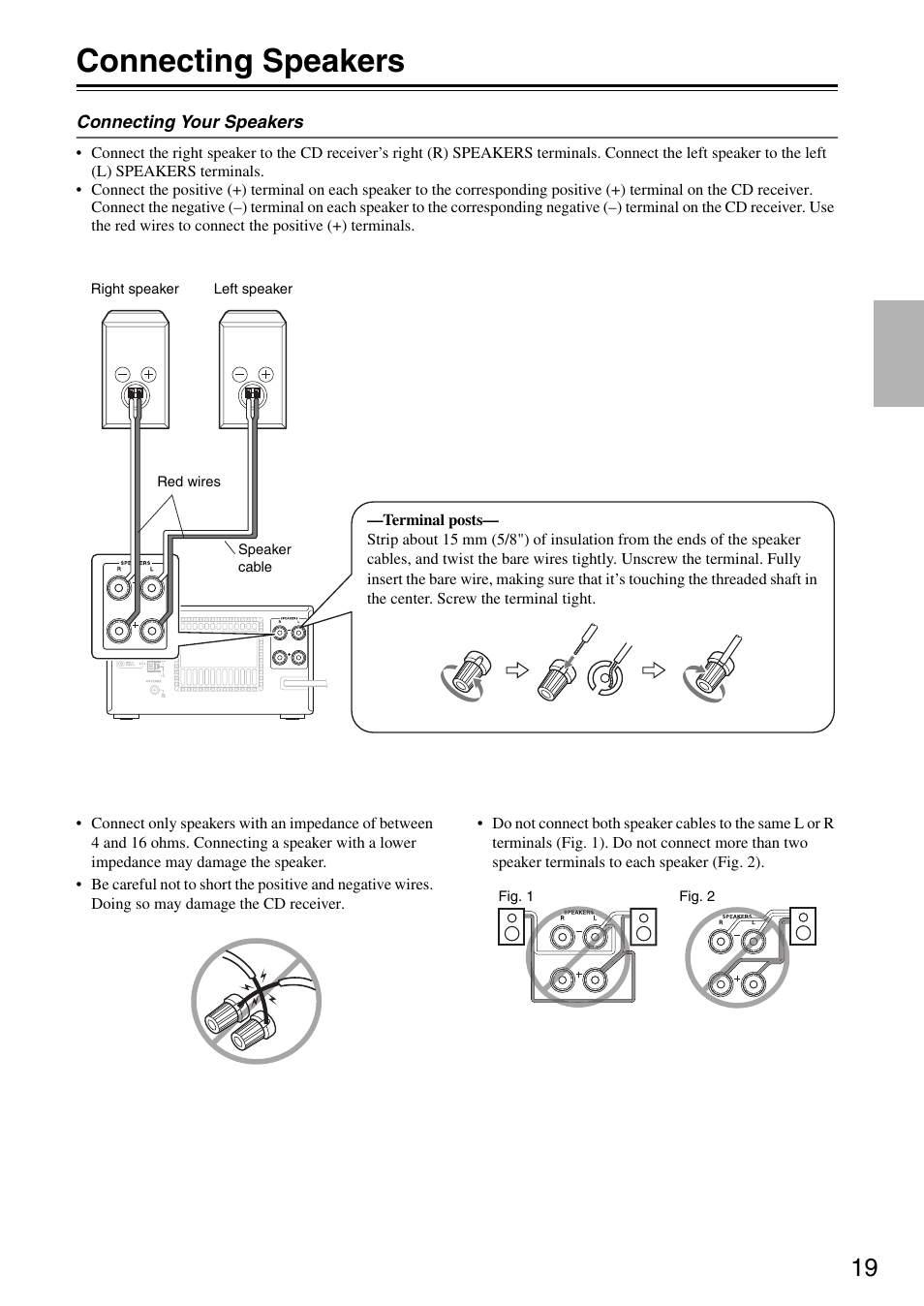 Connecting speakers, Eakers (19) | Onkyo CR-325 User Manual | Page 19 / 60