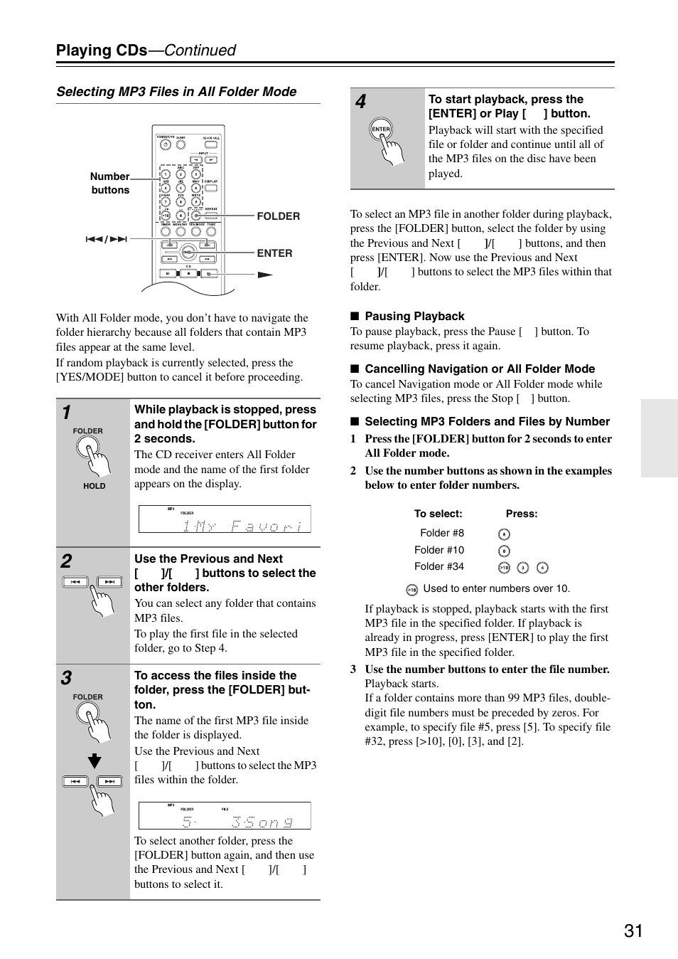 Playing cds —continued | Onkyo CR-325 User Manual | Page 31 / 60