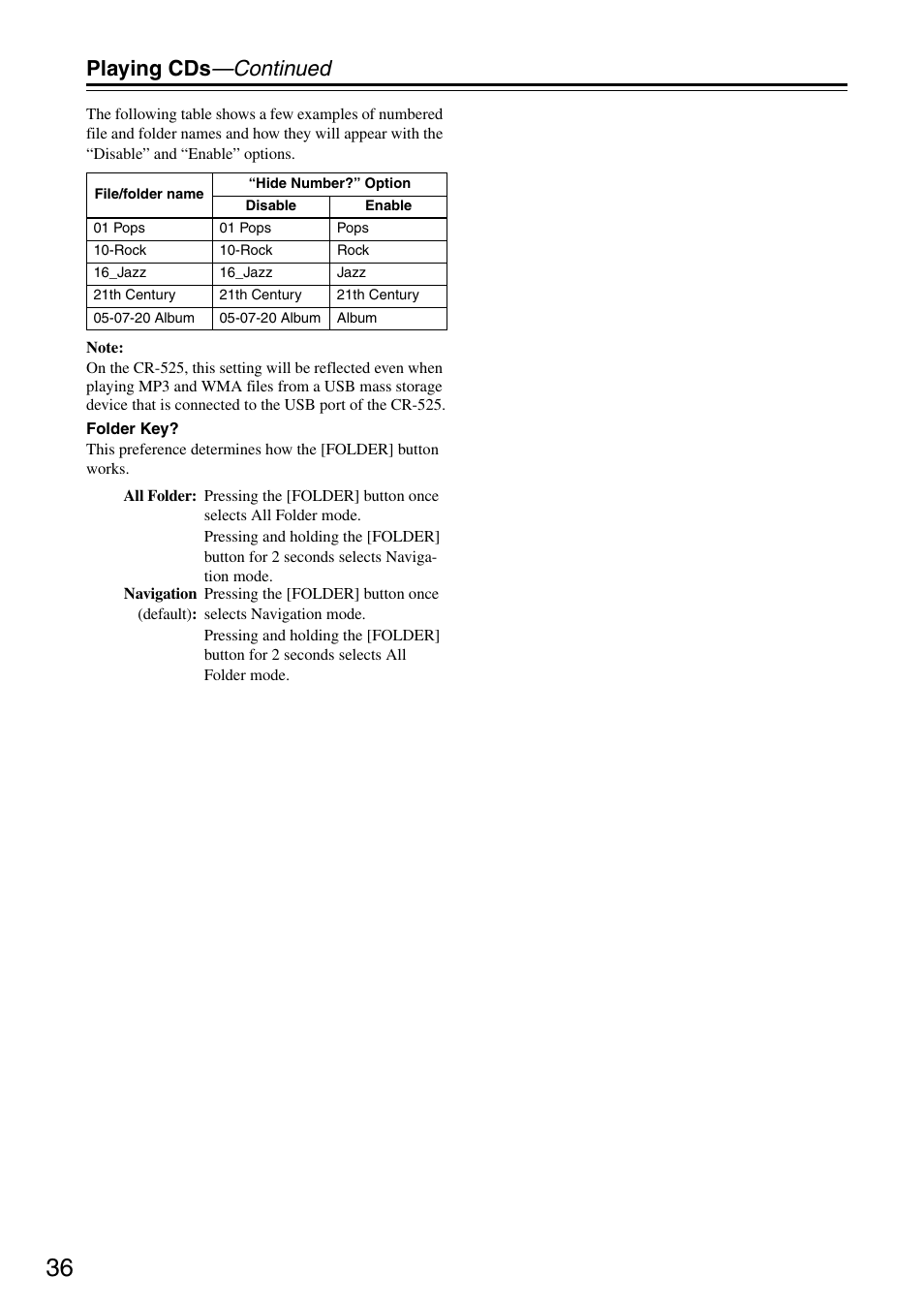 Playing cds —continued | Onkyo CR-325 User Manual | Page 36 / 60
