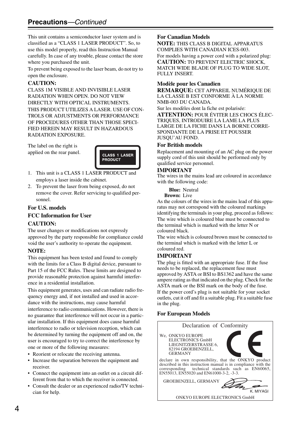 Precautions —continued | Onkyo CR-325 User Manual | Page 4 / 60