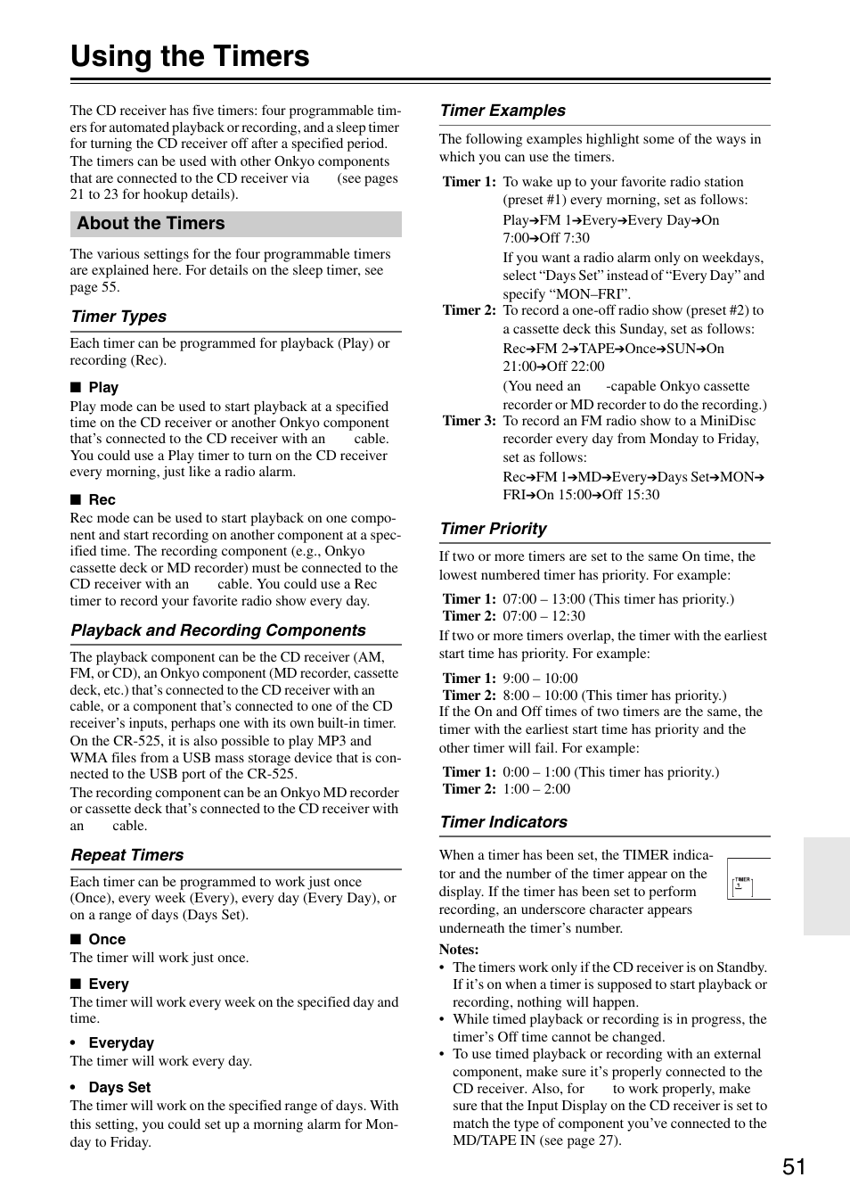 Using the timers, About the timers | Onkyo CR-325 User Manual | Page 51 / 60