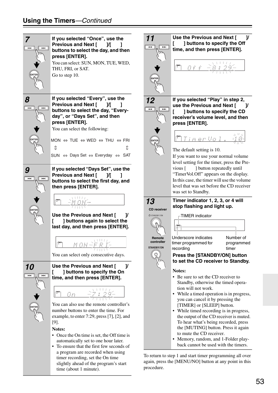Using the timers —continued | Onkyo CR-325 User Manual | Page 53 / 60