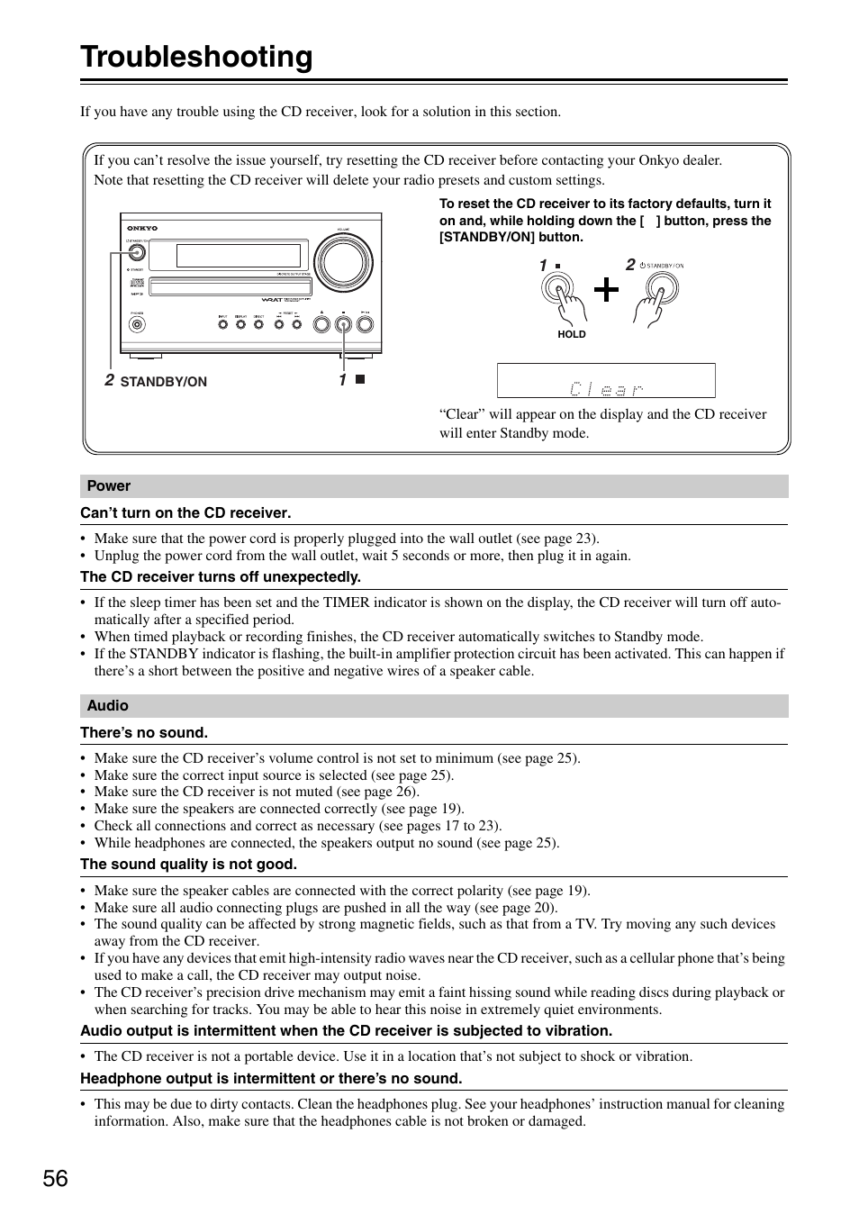 Troubleshooting | Onkyo CR-325 User Manual | Page 56 / 60