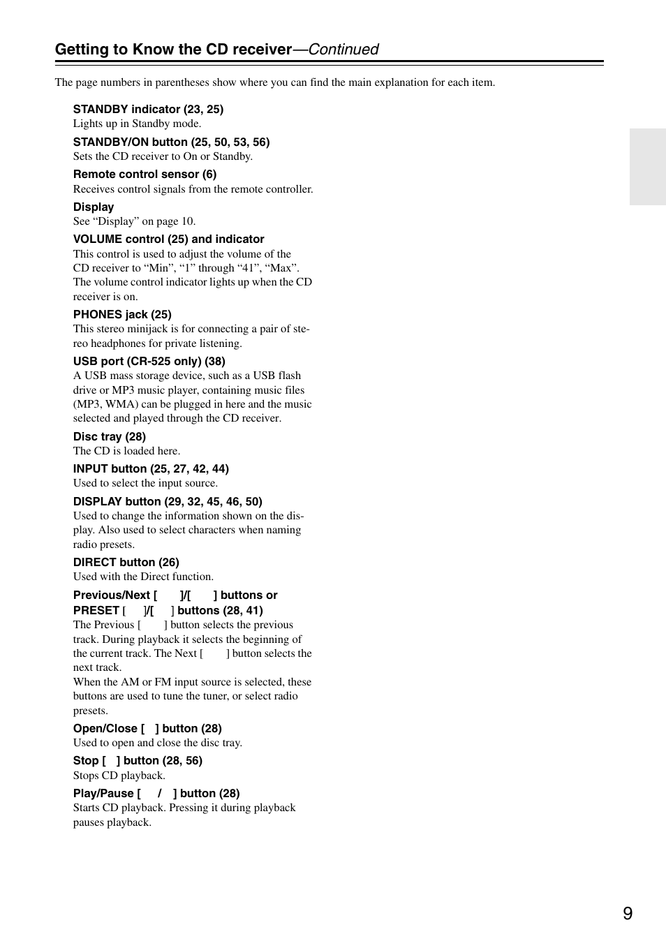 Getting to know the cd receiver —continued | Onkyo CR-325 User Manual | Page 9 / 60