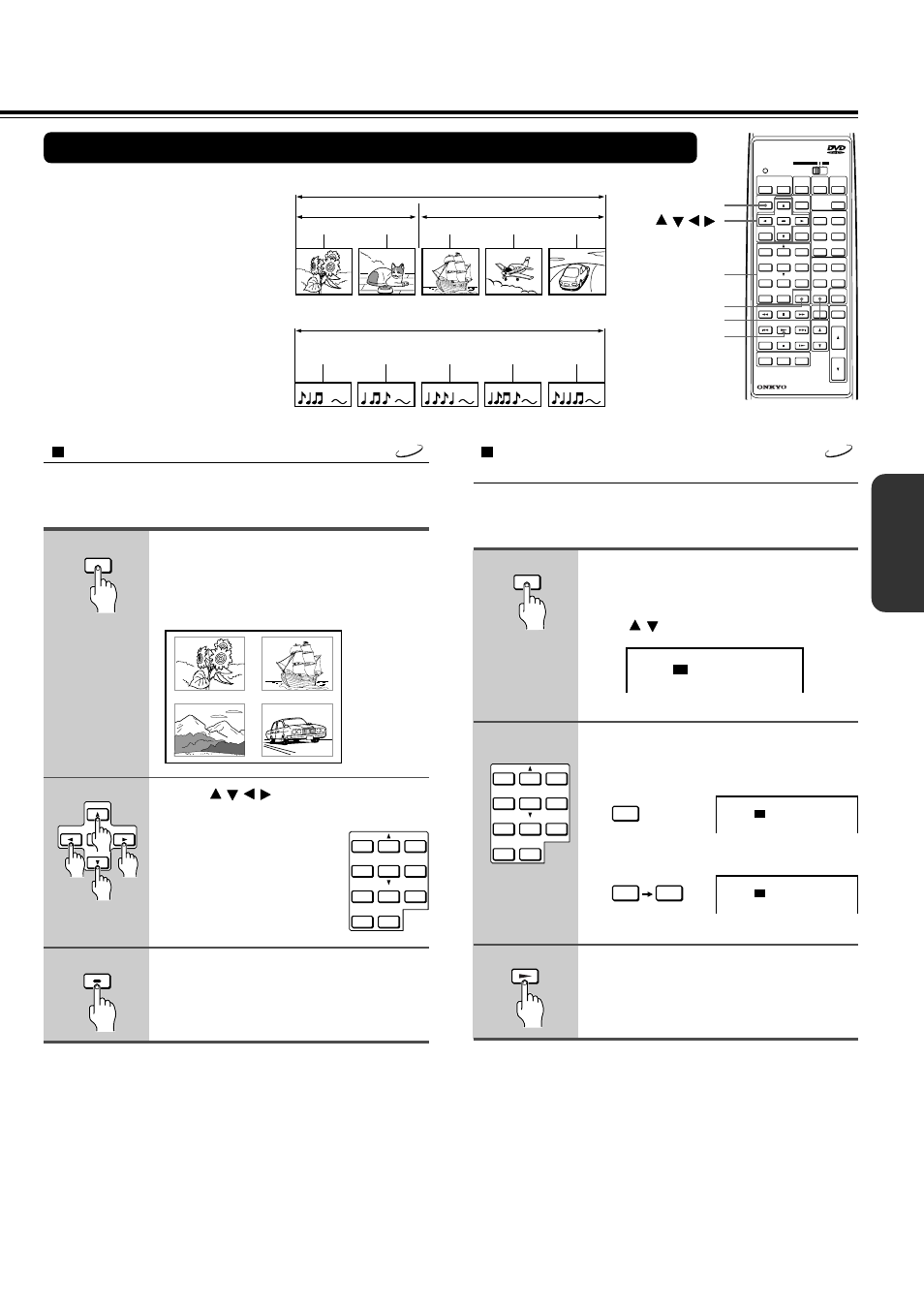 Locating a specific title/chapter/track/location, Basic operation, Locating a title using the title menu | Locating a title by entering the title, Number, Press / / / to select the title you want, Press enter, Press search, Press the number button(s) for the title you want, Press play | Onkyo DR-90 User Manual | Page 23 / 68