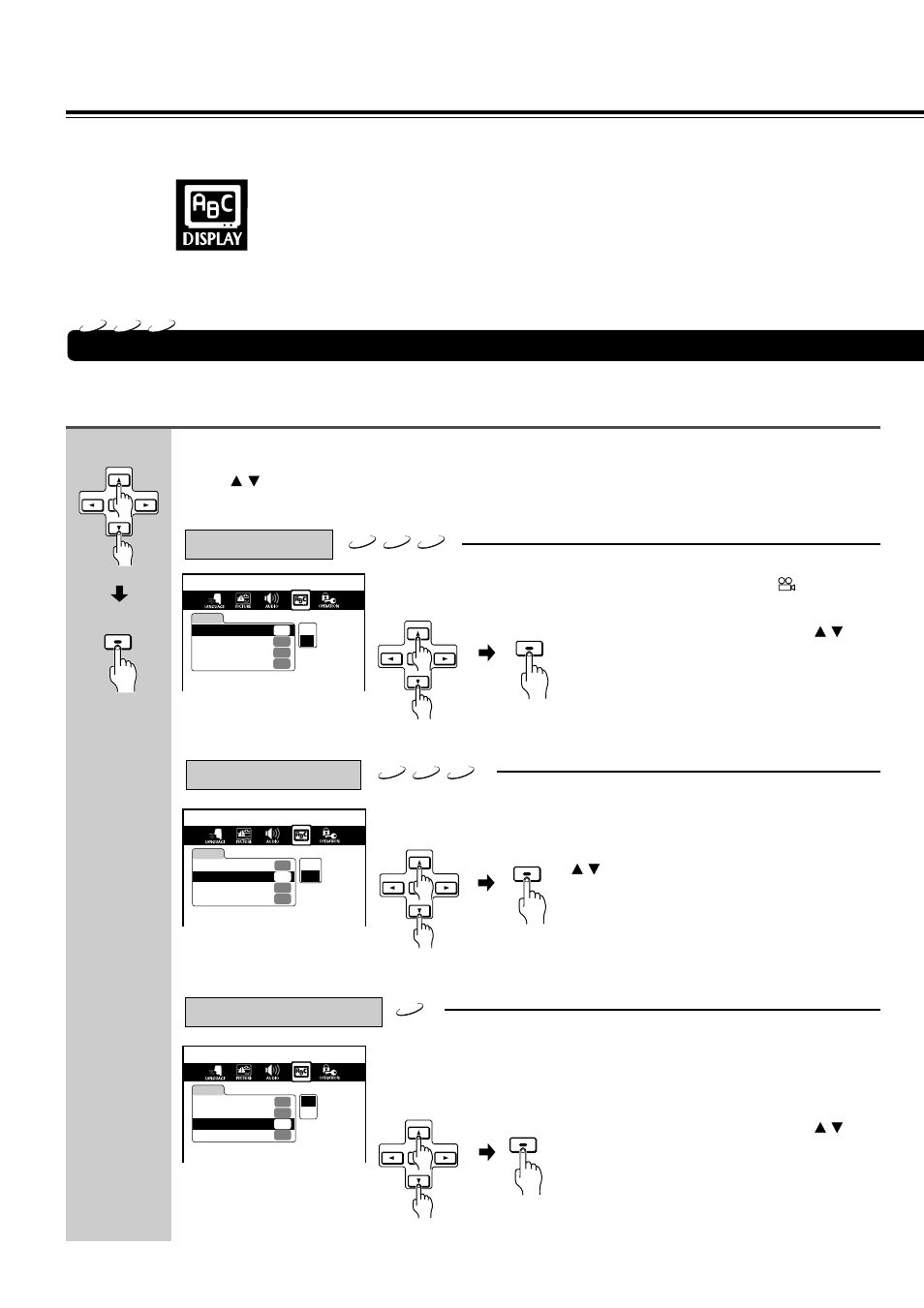 Customizing the function settings (continued), Display setting, Press / to select the item, then press enter | Select "on" or "off" by pressing, Then press enter, Select the background color by pressing | Onkyo DR-90 User Manual | Page 52 / 68