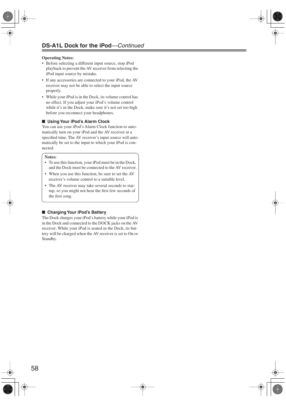 Ds-a1l dock for the ipod —continued | Onkyo HT-S6100 User Manual | Page 58 / 100