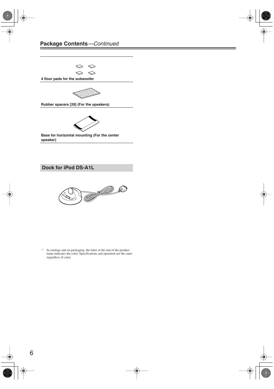 Dock for ipod ds-a1l | Onkyo HT-S6100 User Manual | Page 6 / 100