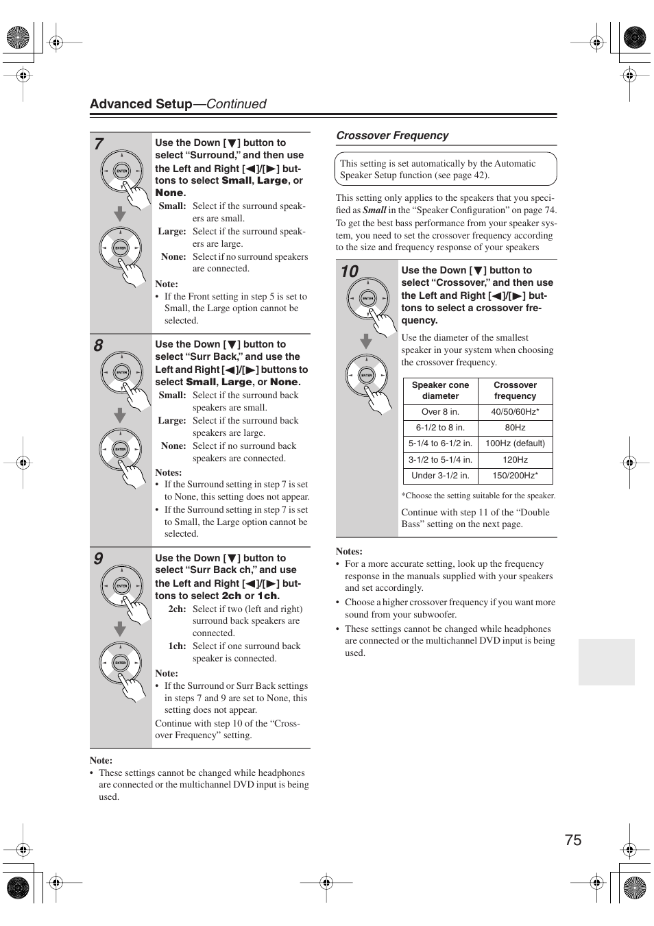 Advanced setup —continued | Onkyo HT-S6100 User Manual | Page 75 / 100