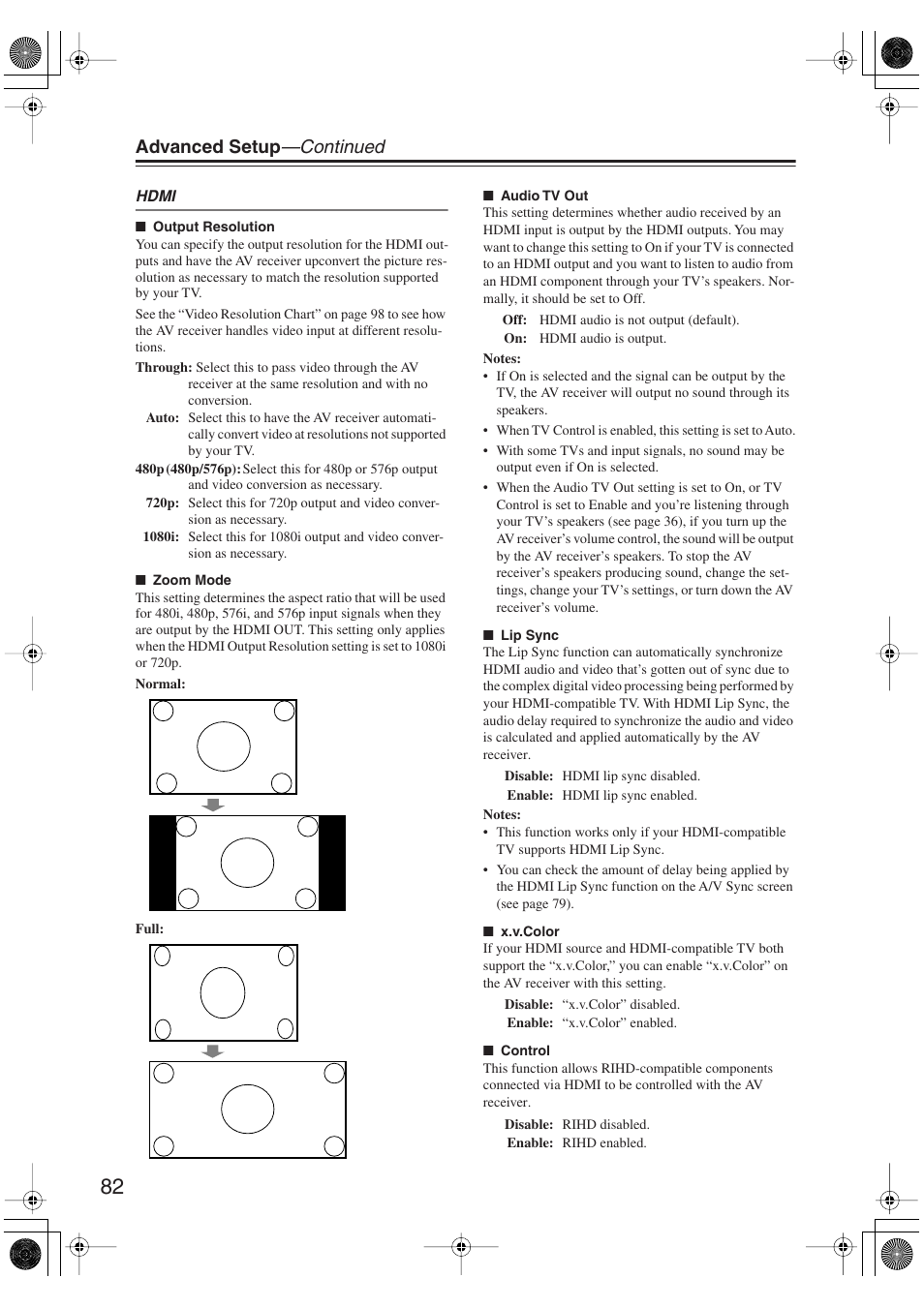 Advanced setup —continued | Onkyo HT-S6100 User Manual | Page 82 / 100