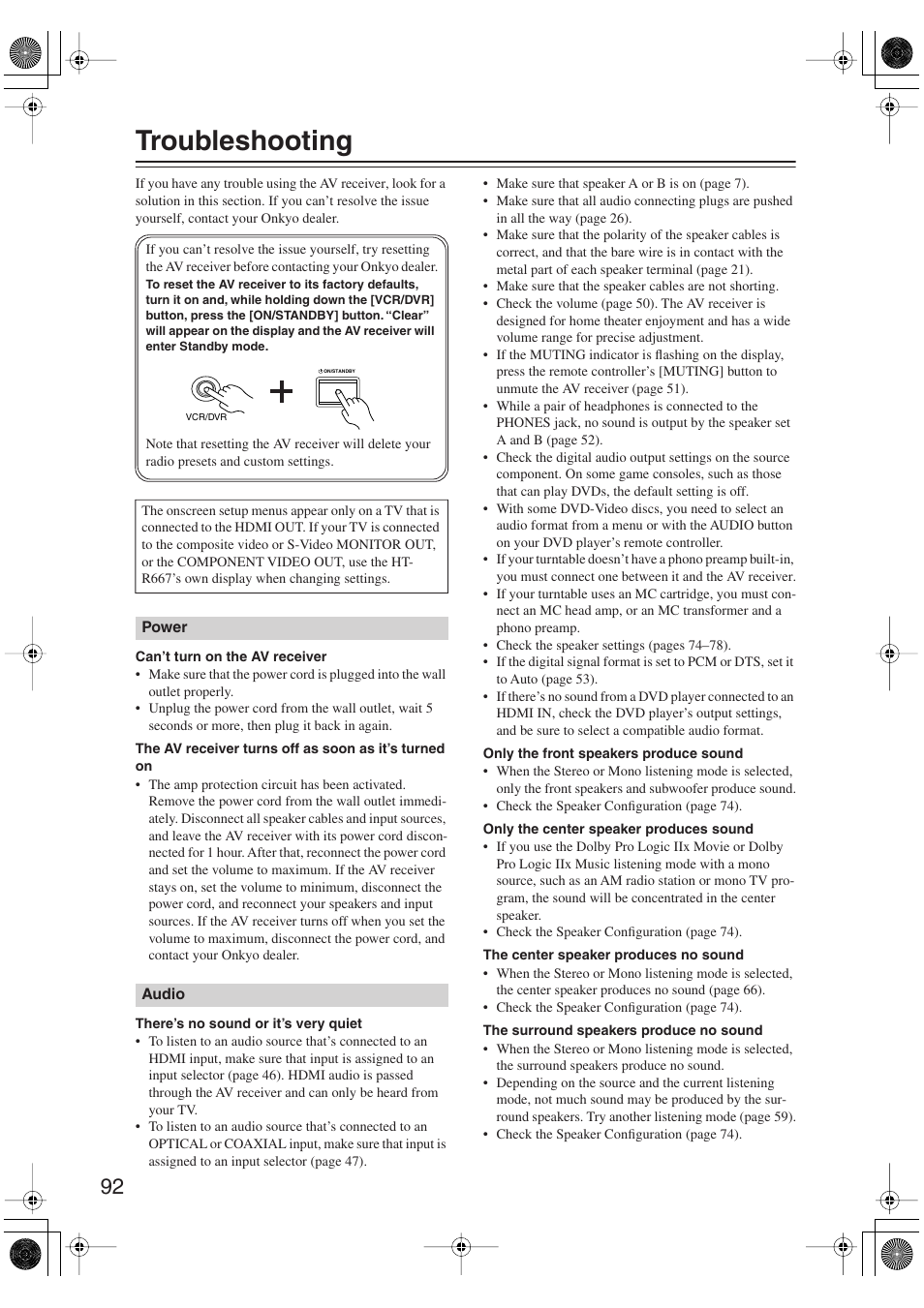 Troubleshooting | Onkyo HT-S6100 User Manual | Page 92 / 100