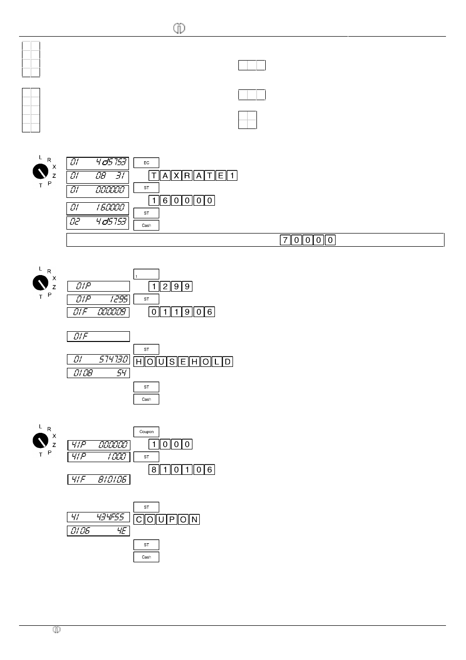 Programming tax rates, Programming departments, Programming the coupon key (negative department) | Olympia CM1830 User Manual | Page 6 / 10
