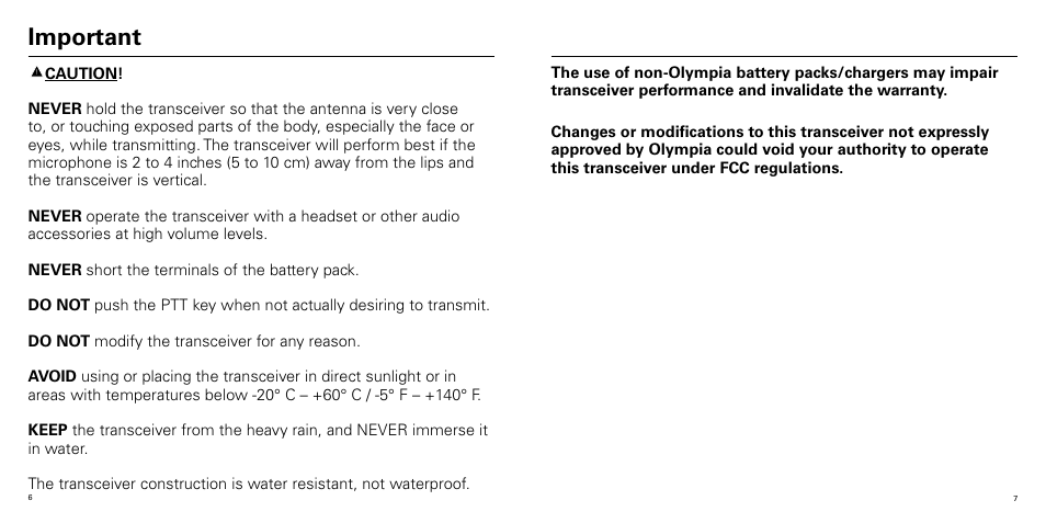 Important | Olympia P324 User Manual | Page 4 / 17