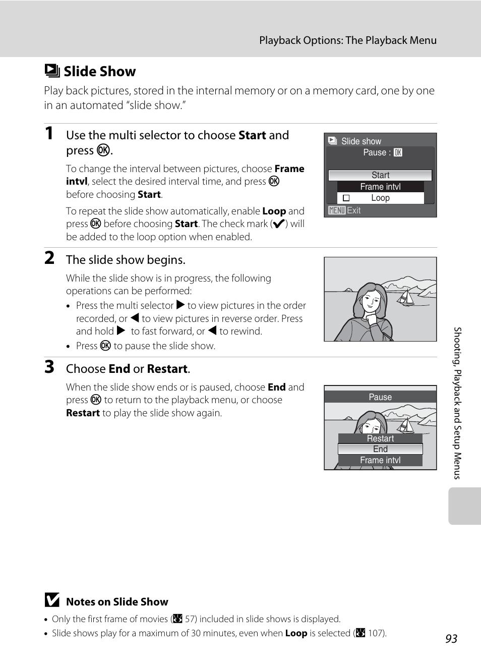 Slide show, B slide show, A 93 | Nikon P60 User Manual | Page 105 / 144