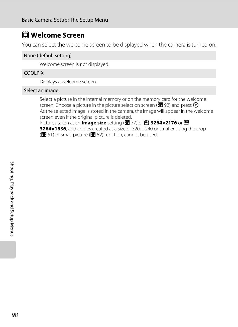 Welcome screen, C welcome screen, A 98) | A 98 | Nikon P60 User Manual | Page 110 / 144